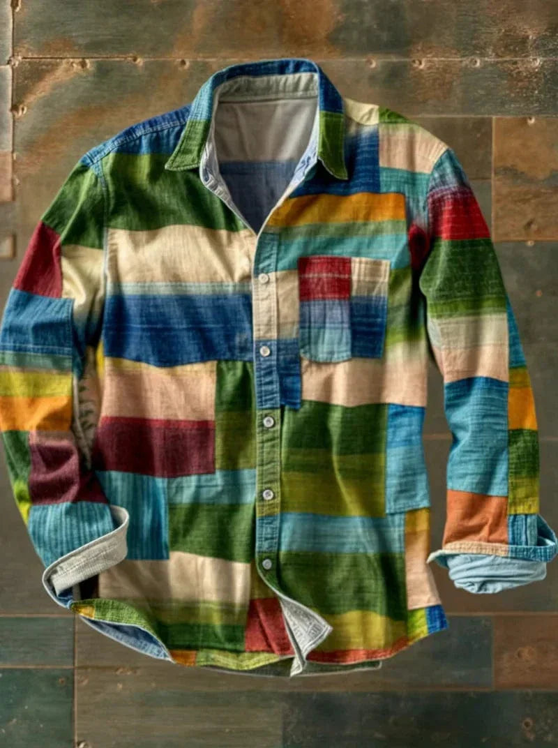 Javier | Artistic Patchwork Button-Up Shirt