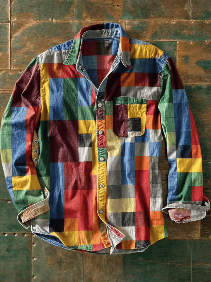 Javier | Artistic Patchwork Button-Up Shirt